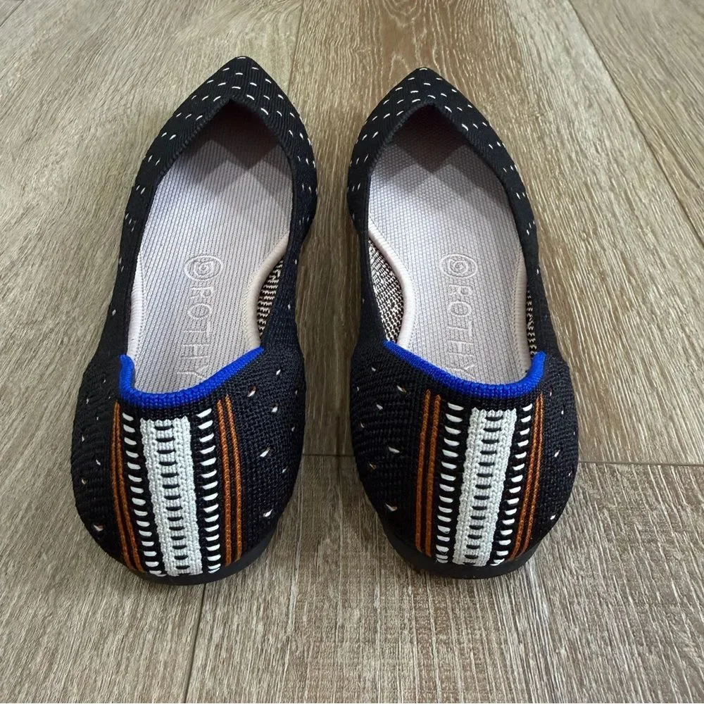 Rothy's RETIRED The Point Ivory Polka Dot Black Knit Ballet Flats Shoes Size 7
